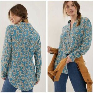 PILCRO M Leilani Blue Floral Paisley Button Down Shirt Oversized